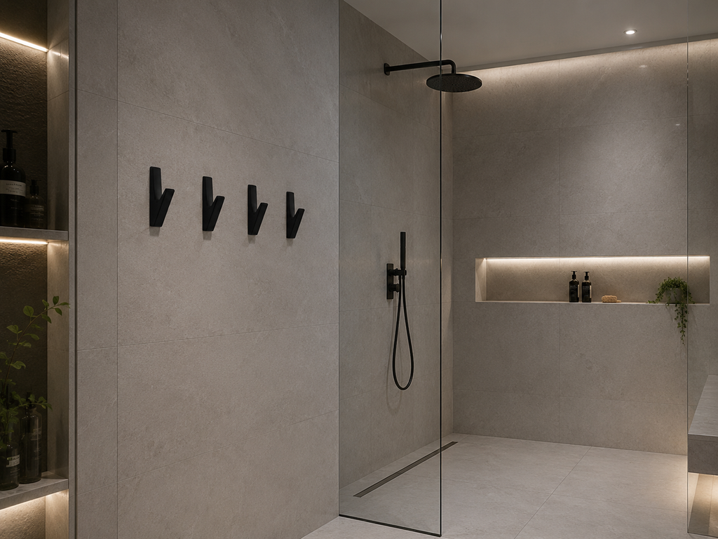 Vela™  Matte Black Robe & Towel Hook – Modern Shower Wall Hook
