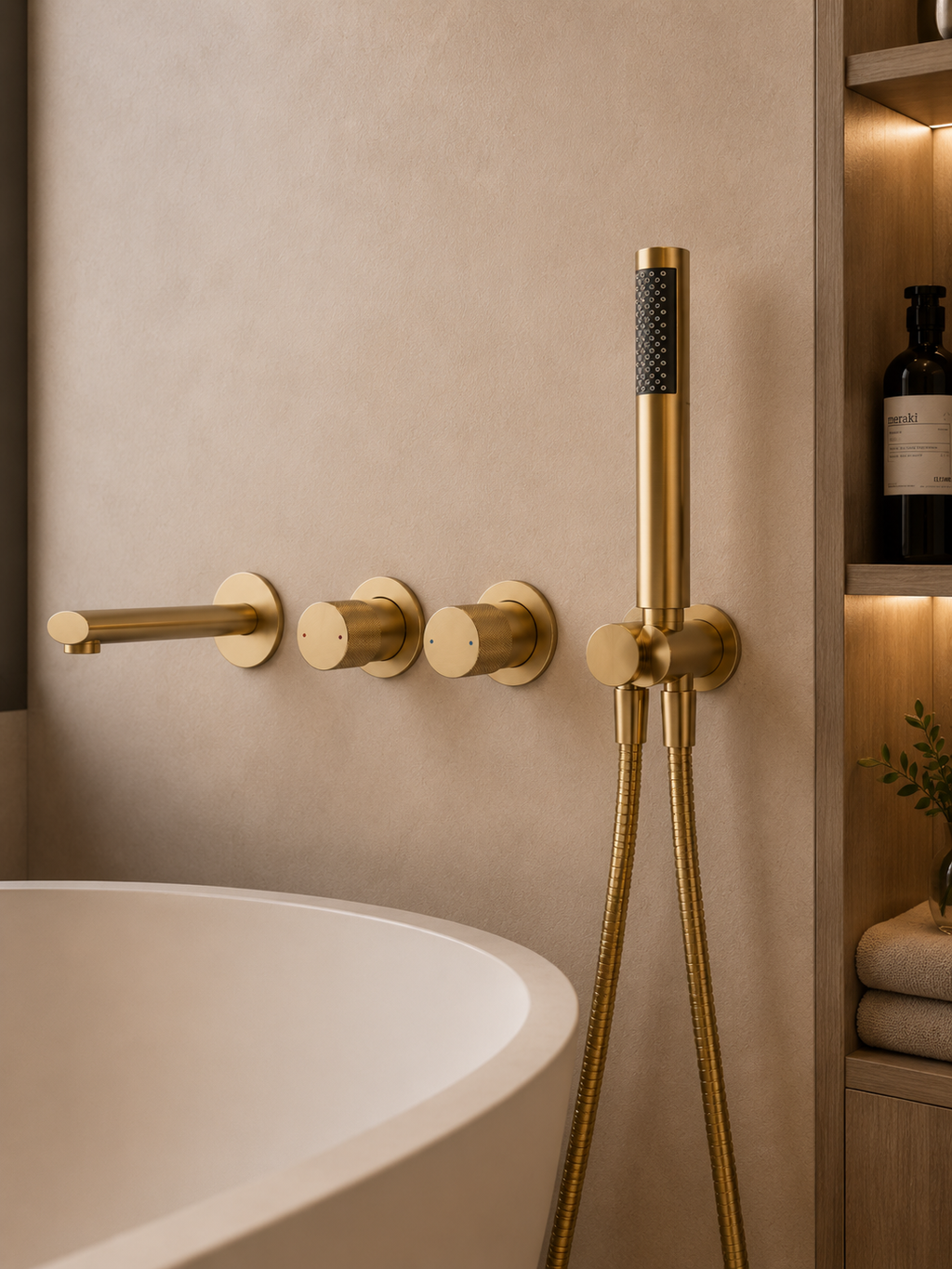 VELORA™ BRUSHED GOLD WALL MOUNTED BATH SHOWER MIXER TAP