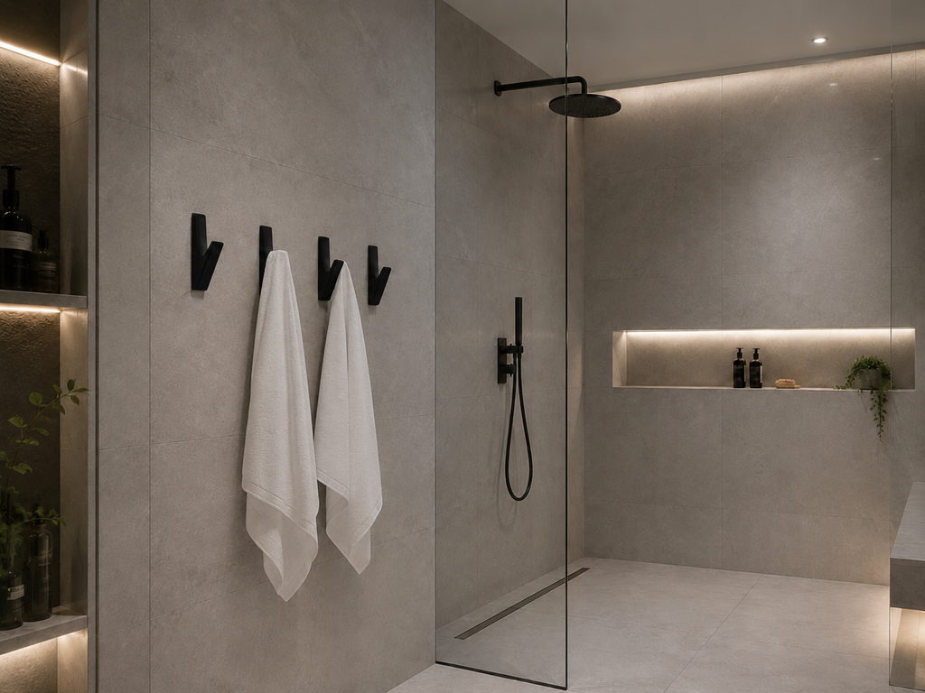 Vela™  Matte Black Robe & Towel Hook – Modern Shower Wall Hook
