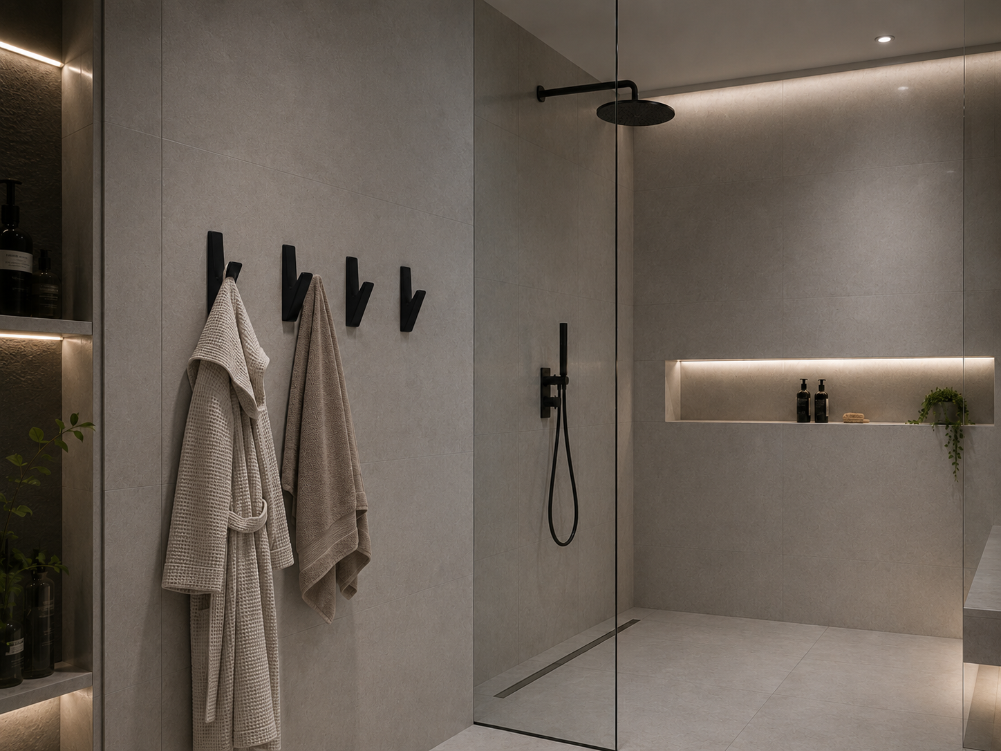 Vela™  Matte Black Robe & Towel Hook – Modern Shower Wall Hook