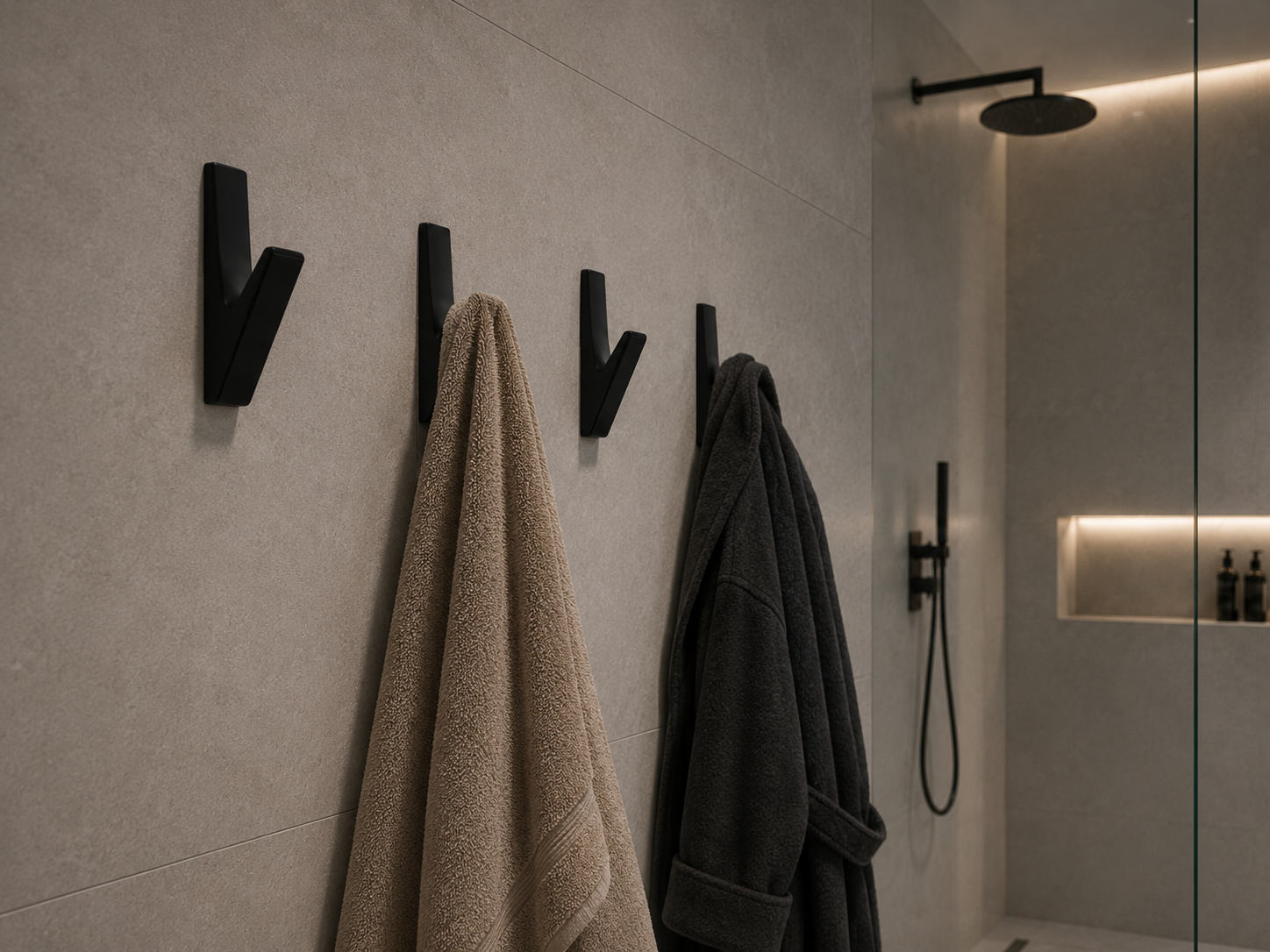 Vela™  Matte Black Robe & Towel Hook – Modern Shower Wall Hook
