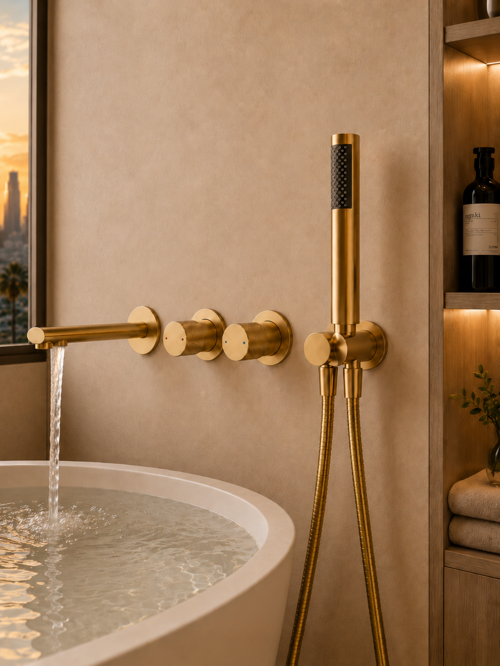 VELORA™ BRUSHED GOLD WALL MOUNTED BATH SHOWER MIXER TAP