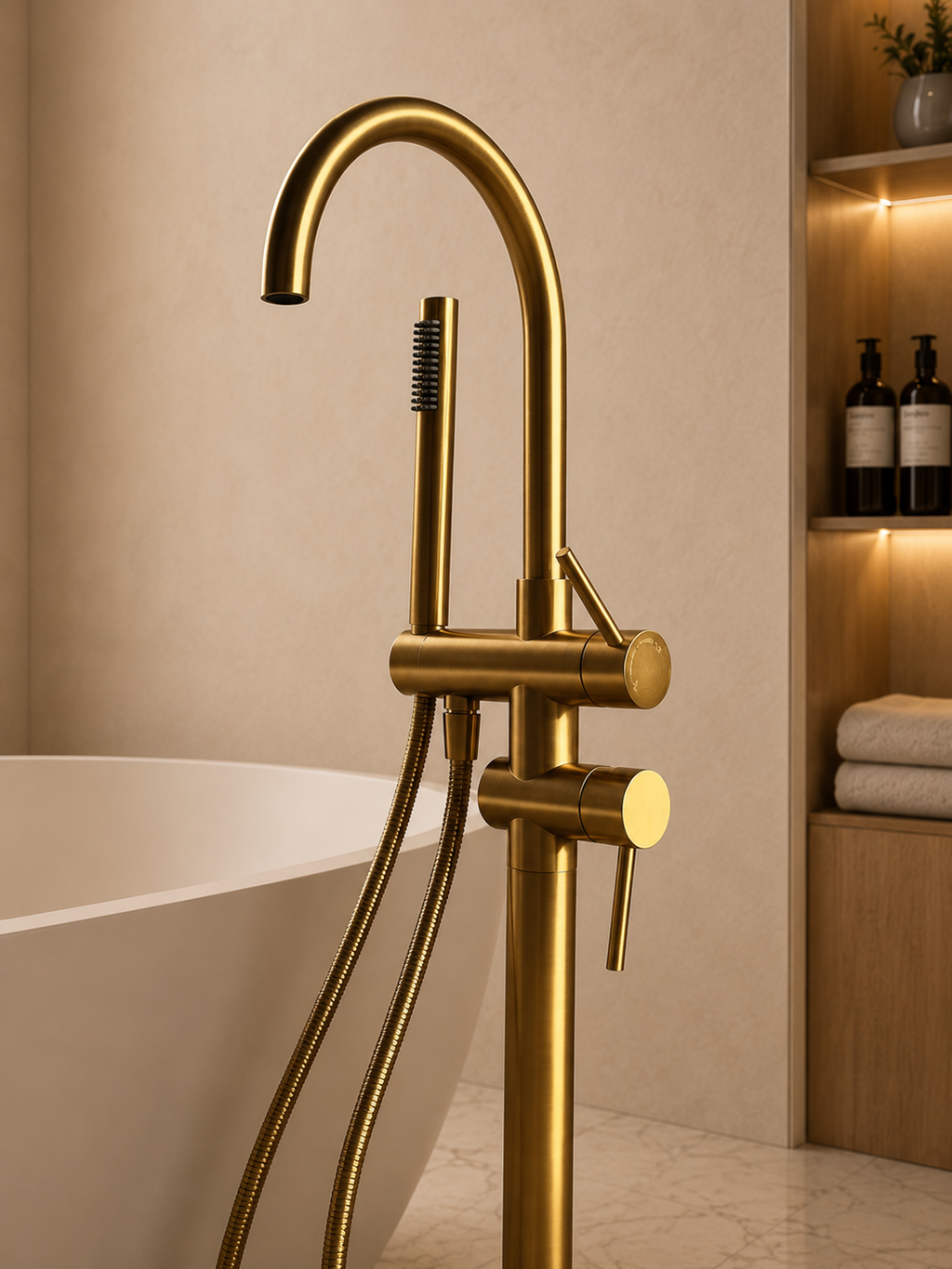 MERIDIAN™ BRUSHED GOLD FLOOR STANDING BATH SHOWER MIXER TAP