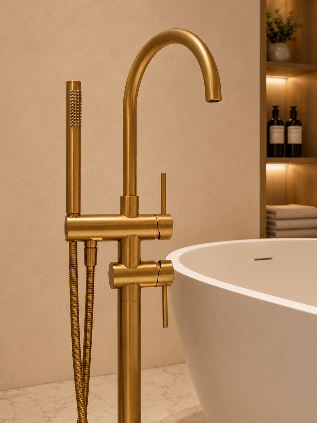 MERIDIAN™ BRUSHED GOLD FLOOR STANDING BATH SHOWER MIXER TAP