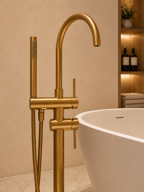 MERIDIAN™ BRUSHED GOLD FLOOR STANDING BATH SHOWER MIXER TAP